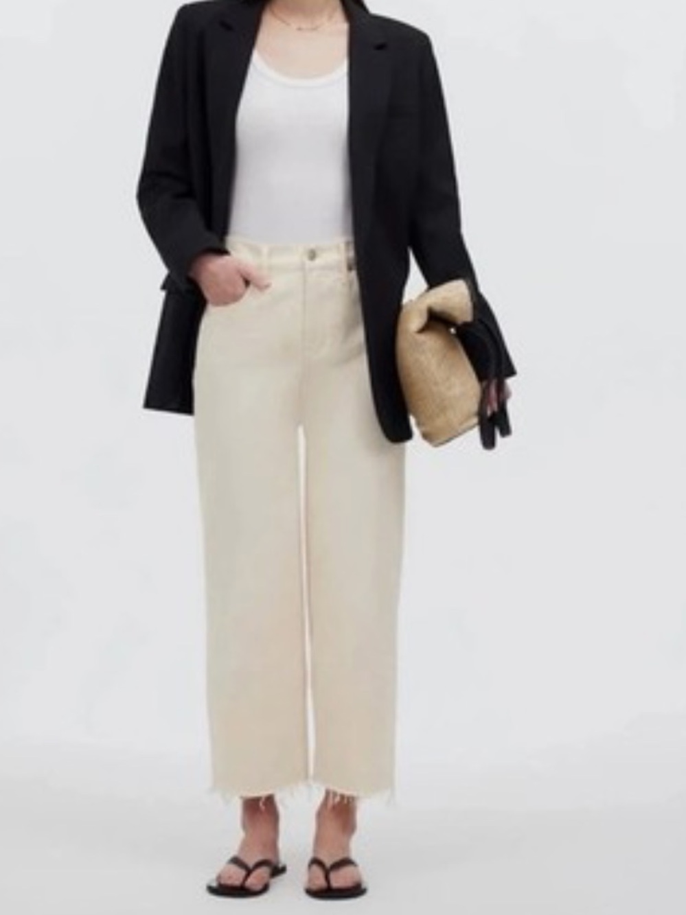 Madewell The Perfect Vintage Wide Leg Crop Jean Size 29 Petite Ivory Raw Hem